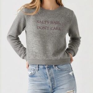 Make+Model Salty Hair Don’t Care Long Sleeve Pullover Crewneck Sweater Gray L